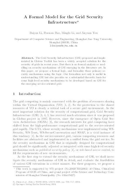(PDF) A formal model for the Grid Security Infrastructure