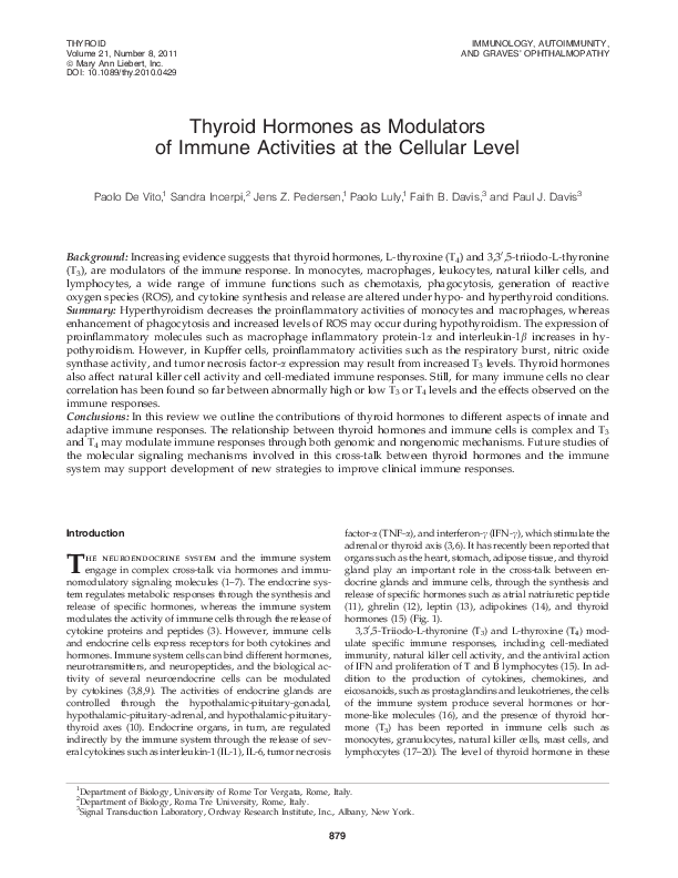 (PDF) Thyroid Hormones as Modulators of Immune Activities at the ...