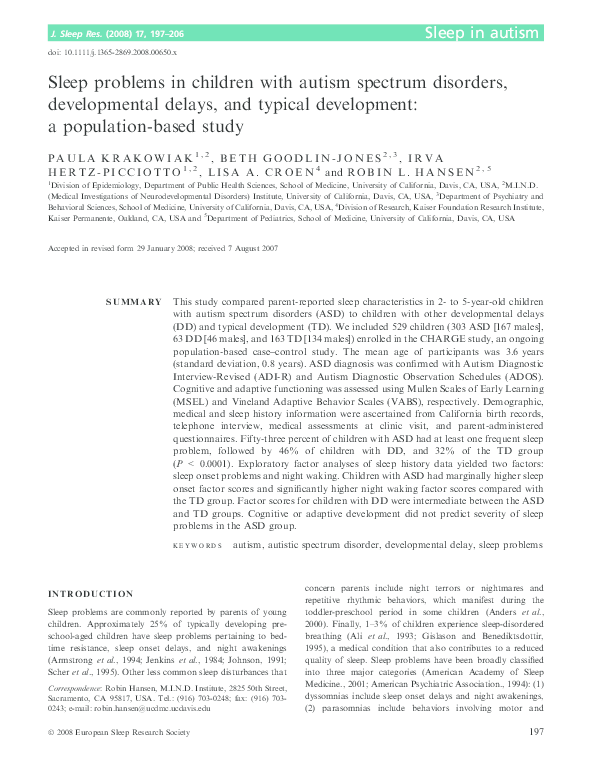 (PDF) Sleep problems in children with autism spectrum disorders ...