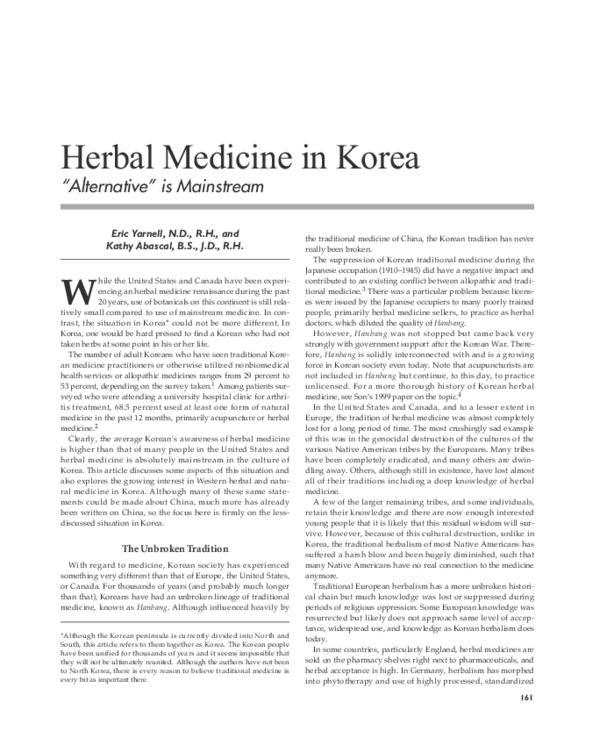 (PDF) herbal medicine in Korea" alternative" is mainstream Eric L Yarnell Academia.edu