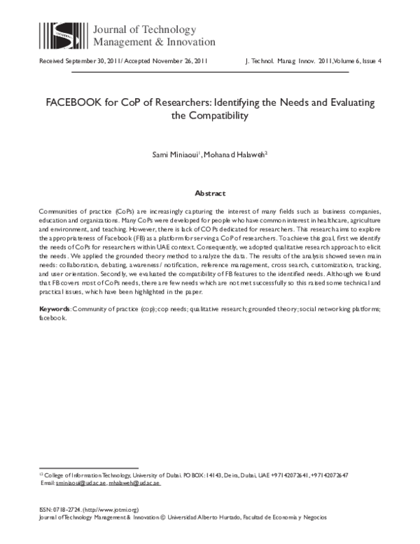 (PDF) FACEBOOK for CoP of Researchers: Identifying the Needs and ...