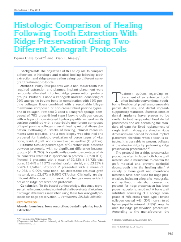 (PDF) Histologic Comparison of Healing Following Tooth Extraction With
