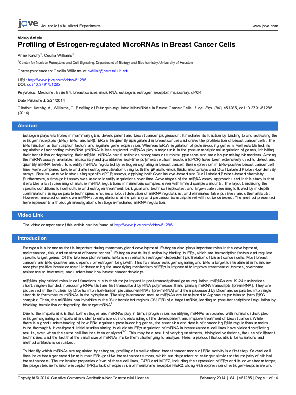 (PDF) Profiling of estrogen-regulated microRNAs in breast cancer cells