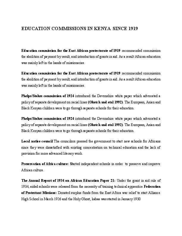 (DOC) EDUCATION COMMISSIONS IN KENYA SINCE 1919