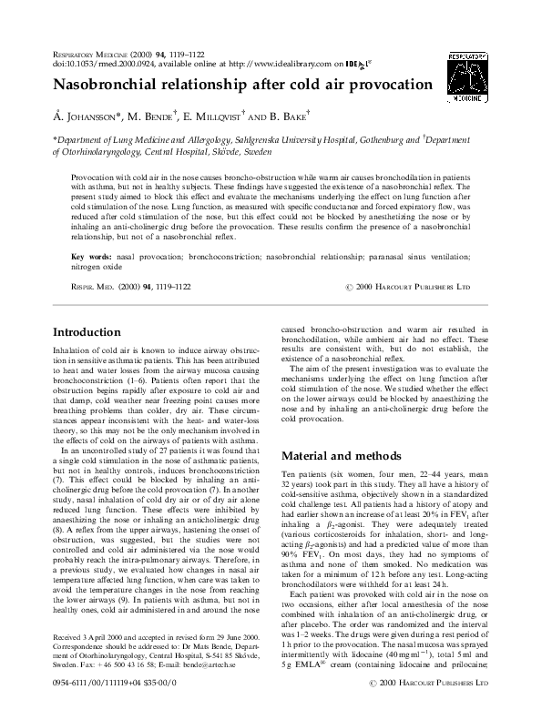 (PDF) Nasobronchial relationship after cold air provocation
