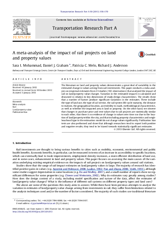 (PDF) A meta-analysis of the impact of rail projects on land and ...