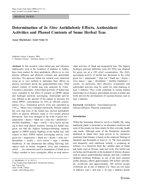 (PDF) Determination of In Vitro Antidiabetic Effects, Antioxidant ...