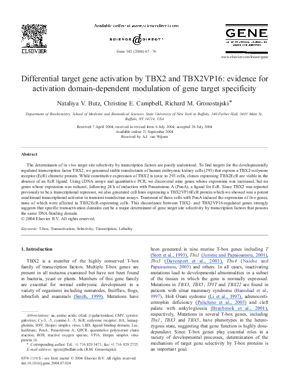 (PDF) Differential target gene activation by TBX2 and TBX2VP16 ...