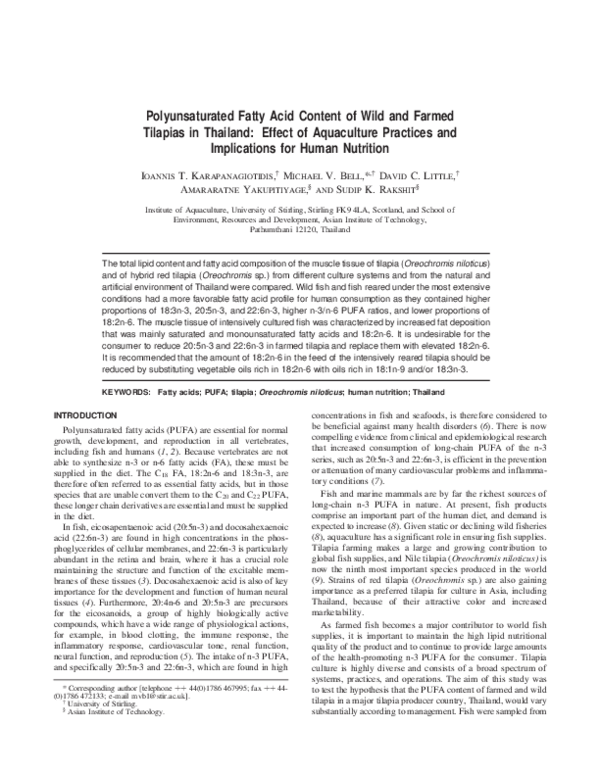 (PDF) Polyunsaturated Fatty Acid Content of Wild and Farmed Tilapias in ...