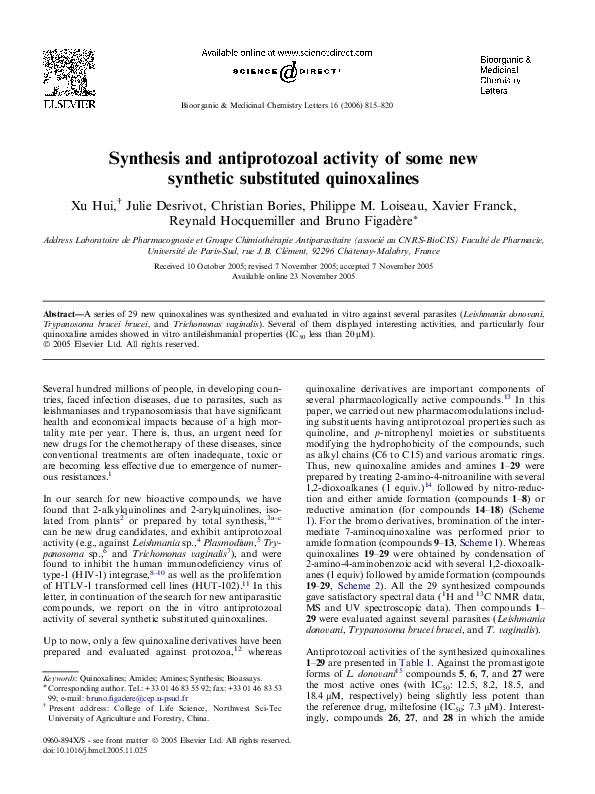 (PDF) Synthesis and antiprotozoal activity of some new synthetic ...