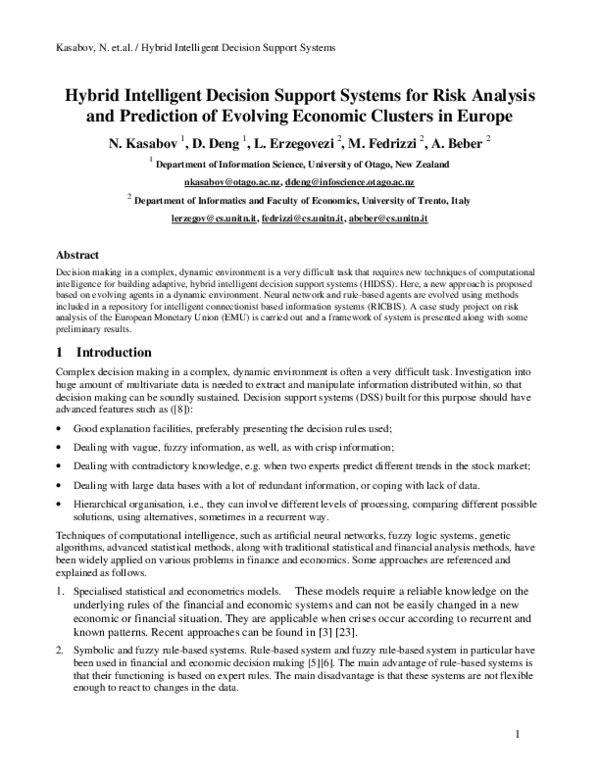 (PDF) Hybrid Intelligent Decision Support Systems for Risk Analysis and ...