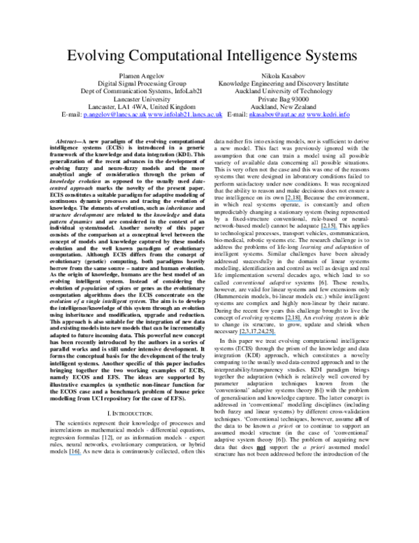 (PDF) Evolving Computational Intelligence Systems