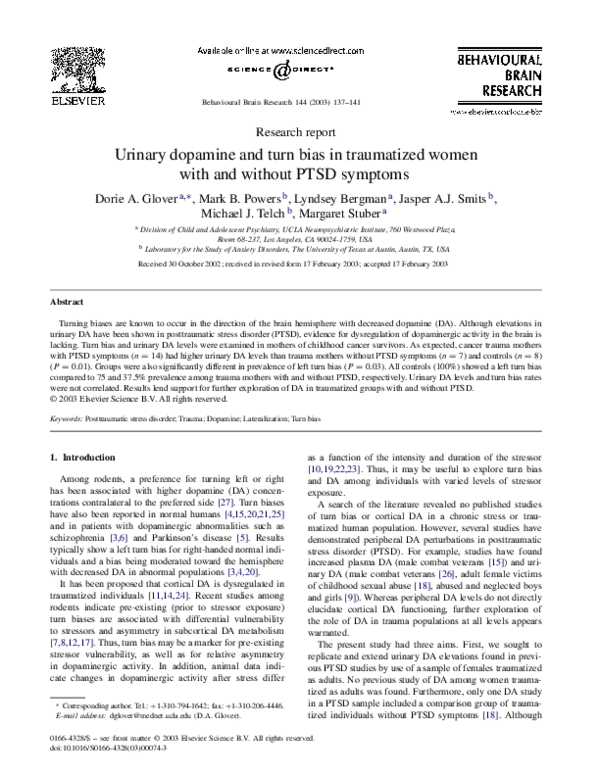 (PDF) Urinary dopamine and turn bias in traumatized women with and
