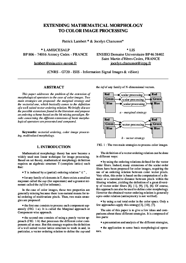 (PDF) Extending mathematical morphology to color image processing