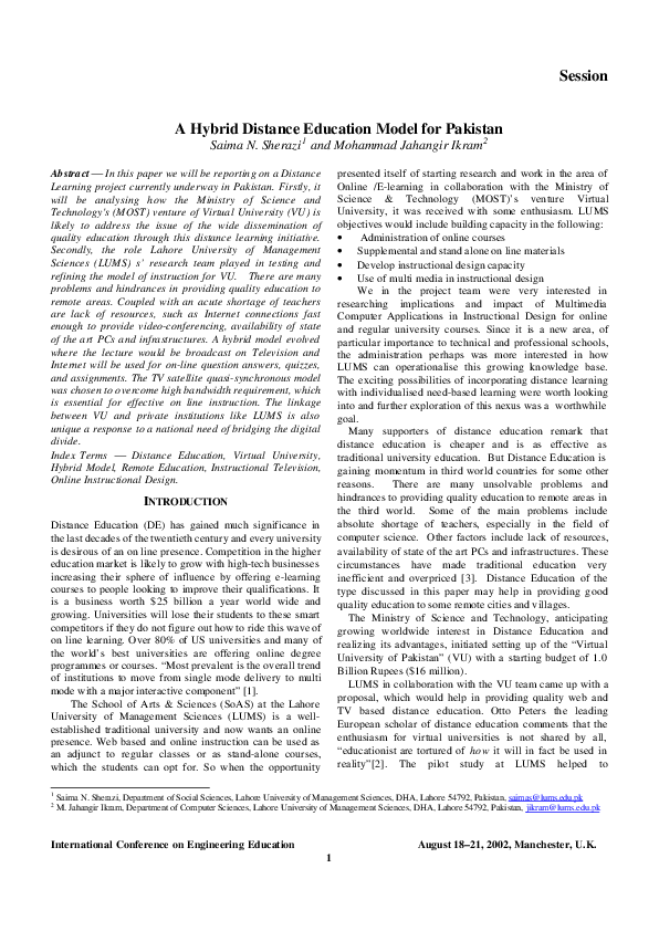 (PDF) A hybrid distance education model for Pakistan