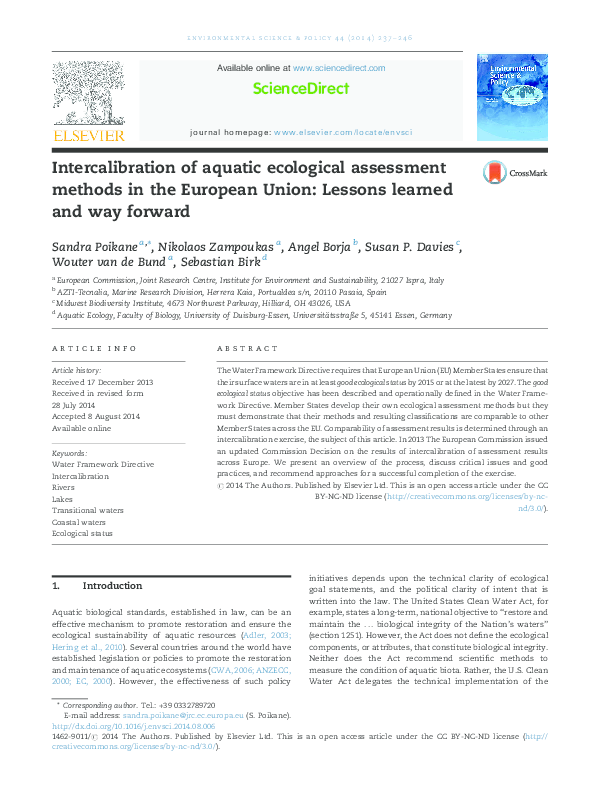 (PDF) Intercalibration of aquatic ecological assessment methods in the ...