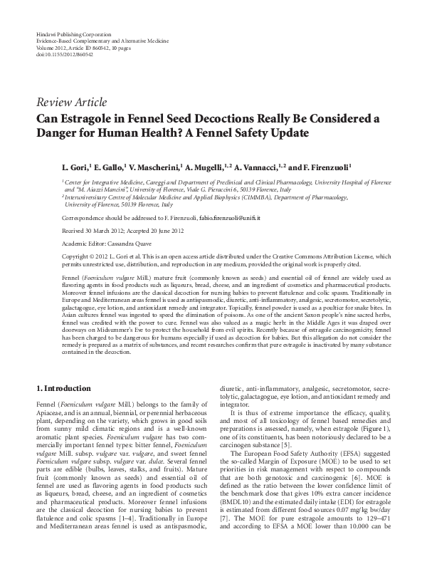 (PDF) Can Estragole in Fennel Seed Decoctions Really Be Considered a Danger for Human Health? A