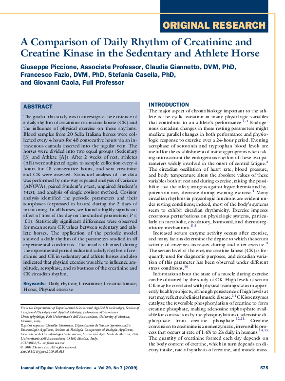 (PDF) A Comparison of Daily Rhythm of Creatinine and Creatine Kinase in