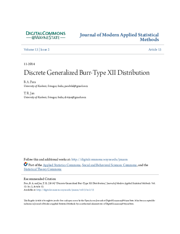 (PDF) Discrete Generalized Burr-Type XII Distribution by Bilal Para and ...