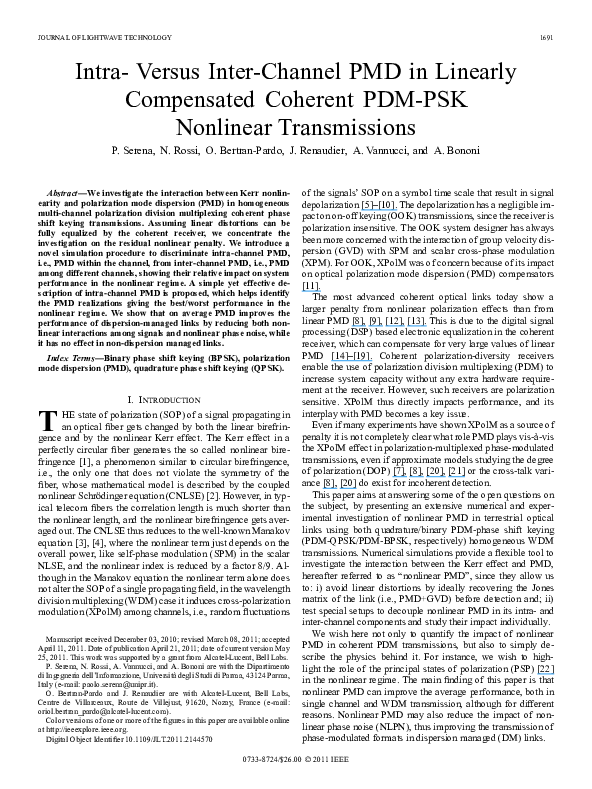 (PDF) Intra- Versus Inter-Channel PMD in Linearly Compensated Coherent ...