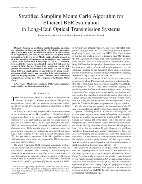 (PDF) Stratified Sampling Monte Carlo Algorithm for Efficient BER ...