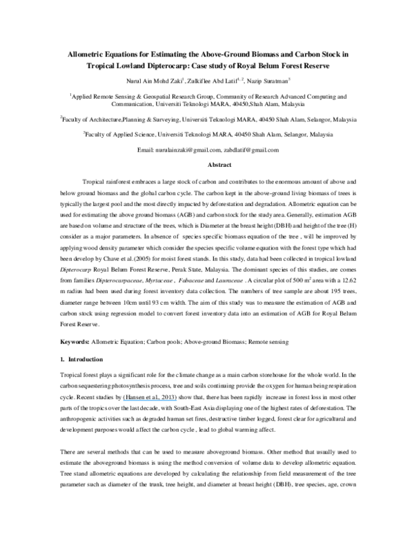 (PDF) Allometric equations for estimating the aboveground volume of ...
