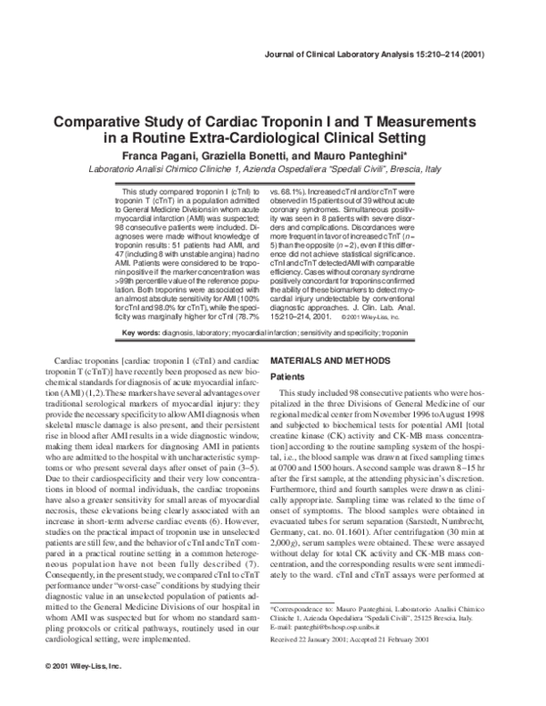 (PDF) Comparative study of cardiac troponin I and T measurements in a ...