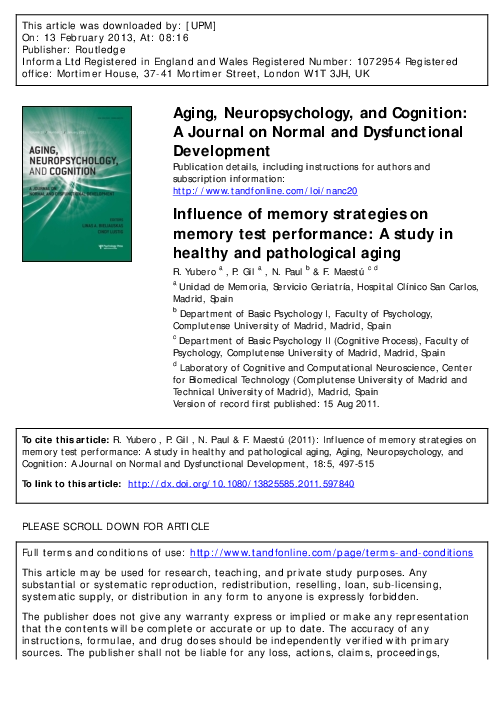 (PDF) Influence of memory strategies on memory test performance: A ...