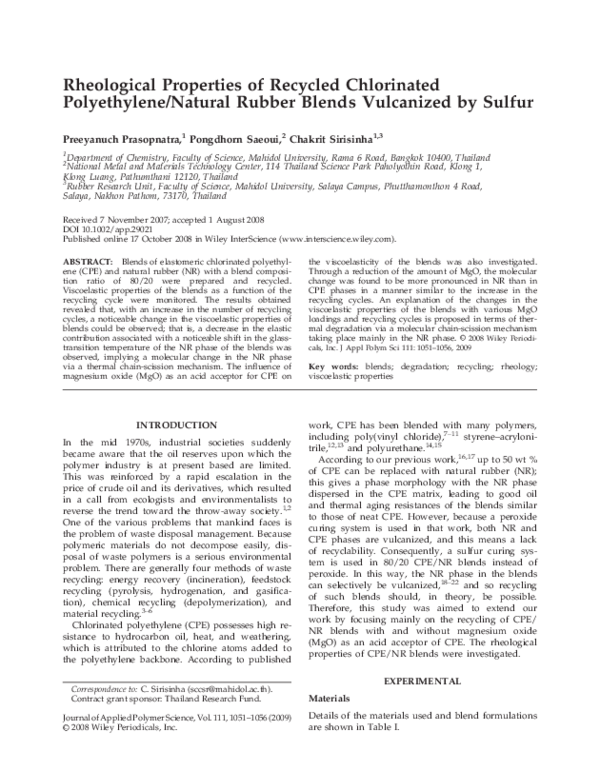 (PDF) Rheological properties of recycled chlorinated polyethylene ...