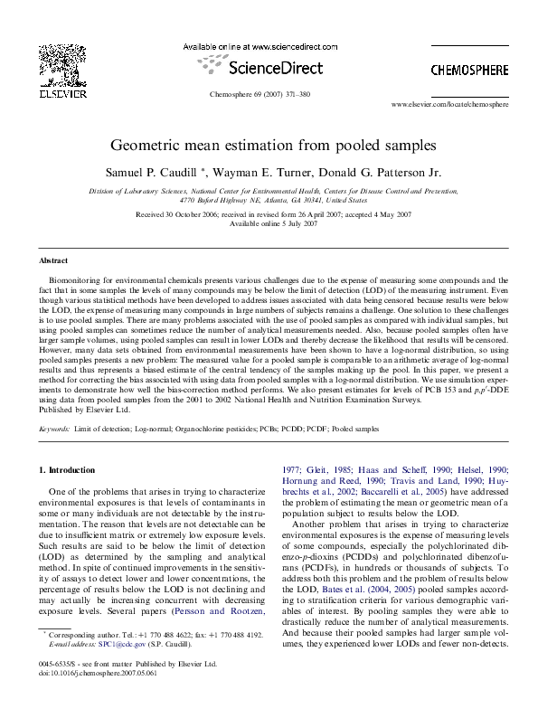 (PDF) Geometric mean estimation from pooled samples