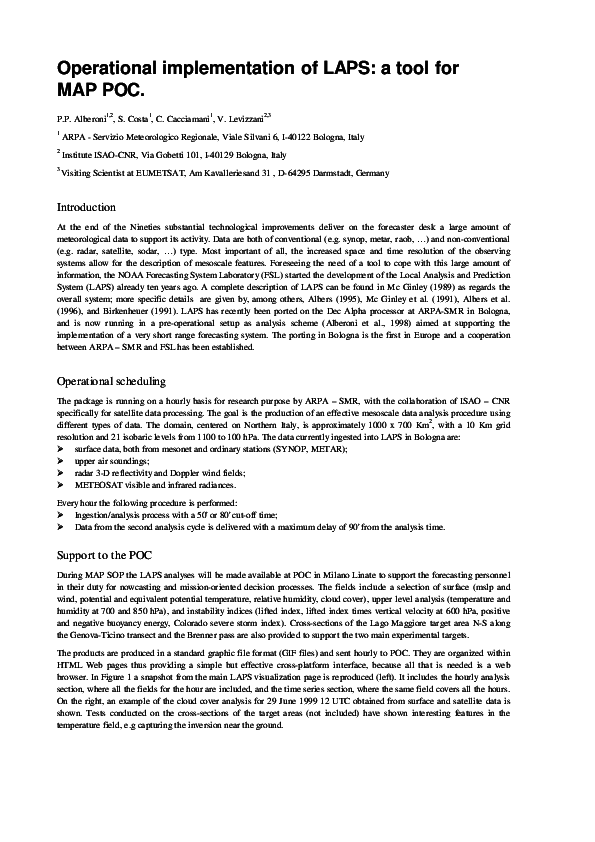(PDF) Operational implementation of LAPS: a tool for MAP POC