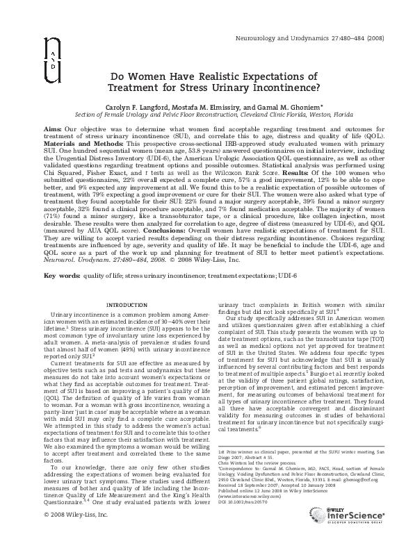 (PDF) Do women have realistic expectations of treatment for stress ...