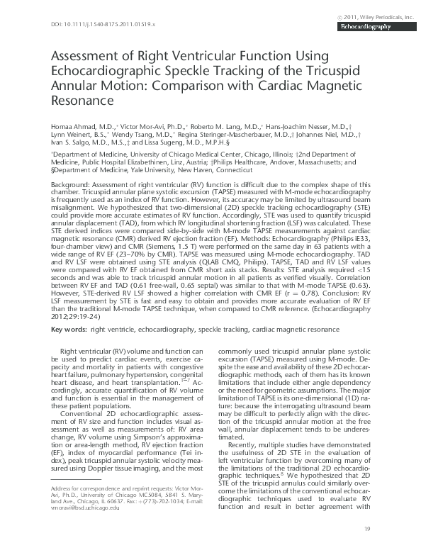 (PDF) Assessment of Right Ventricular Function Using Echocardiographic ...