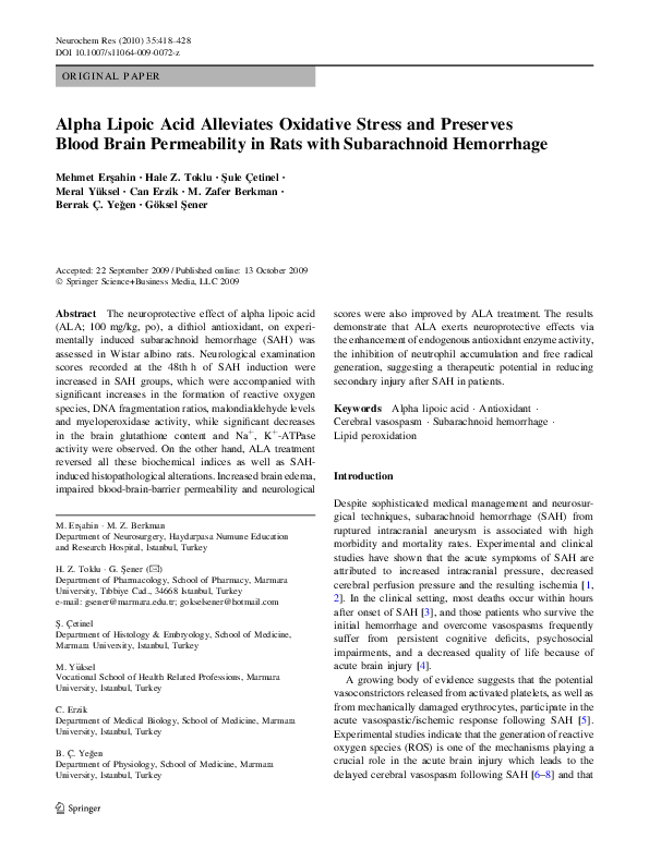 (PDF) Alpha Lipoic Acid Alleviates Oxidative Stress and Preserves Blood