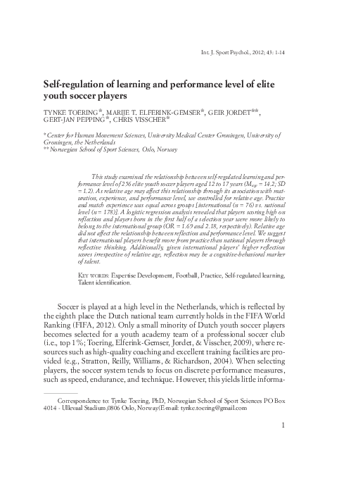 (PDF) Self-regulation of learning and performance level of elite youth ...