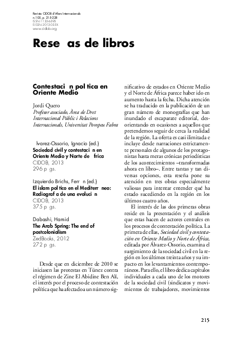  Movilizaciones indígenas: tierras, recursos naturales y participación (consulta/consentimiento), multiple book review: Martí i Puig, Salvador, Wright, Claire, Aylwin, José and Yáñez, Nancy (eds.); Gómez Isa, Felipe (dir.); Arellano Yanguas, Javier; Doyle, Cathal & Cariño, Jill, pp.218-221.  