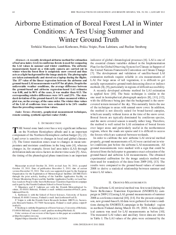 (PDF) Airborne Estimation of Boreal Forest LAI in Winter Conditions: A ...