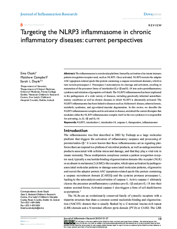 (PDF) Targeting the NLRP3 inflammasome in chronic inflammatory diseases ...