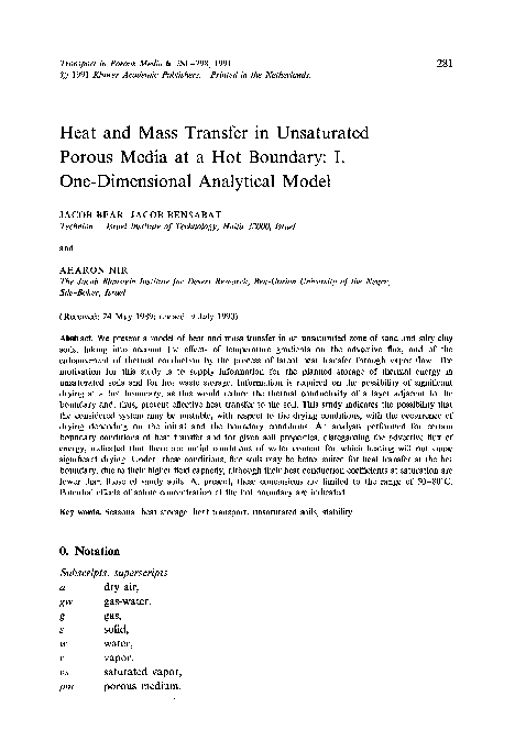 (PDF) Heat and mass transfer in unsaturated porous media at a hot ...