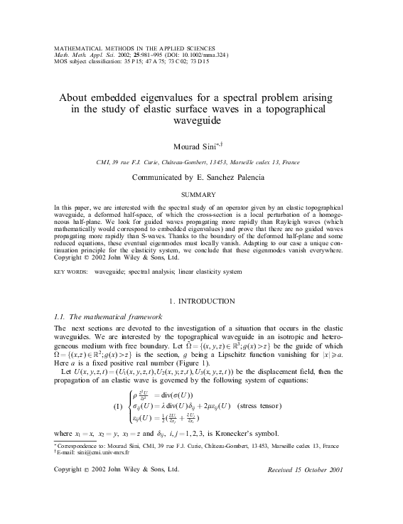 (PDF) About embedded eigenvalues for a spectral problem arising in the ...