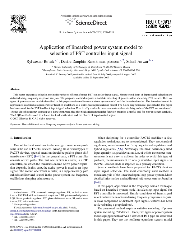 (PDF) Application of linearized power system model to selection of PST ...