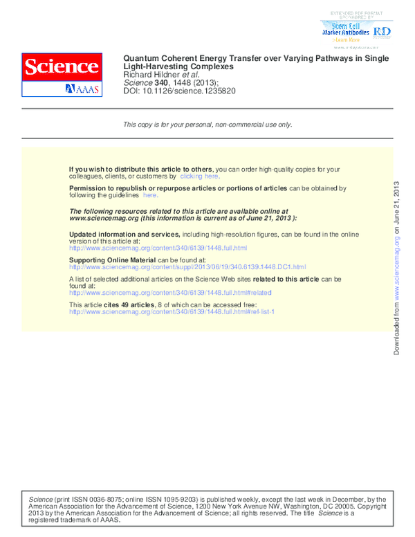 (PDF) Quantum Coherent Energy Transfer over Varying Pathways in Single ...