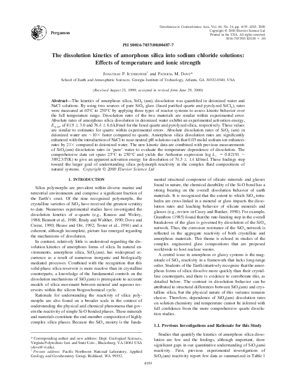 (PDF) The dissolution kinetics of amorphous silica into sodium chloride ...