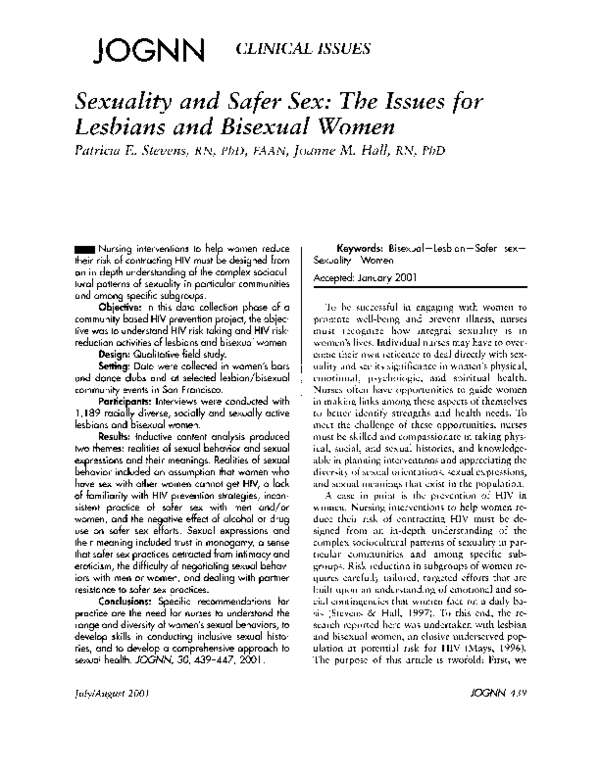 (PDF) Sexuality and Safer Sex: The Issues for Lesbians and Bisexual Women