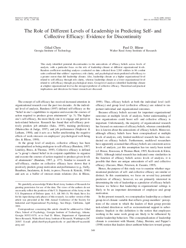 (PDF) The role of different levels of leadership in predicting self ...