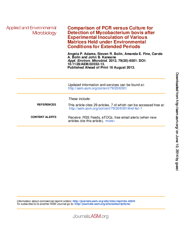 (PDF) Comparison of PCR versus Culture for Detection of Mycobacterium ...