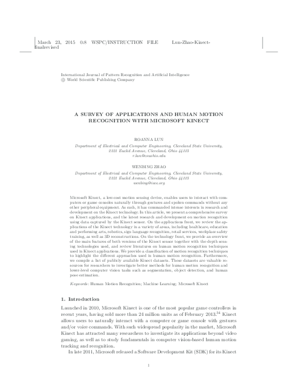 Pdf A Survey Of Applications And Human Motion Recognition With