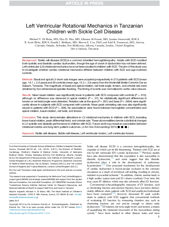(PDF) Left Ventricular Rotational Mechanics in Tanzanian Children with ...