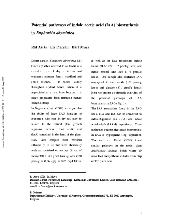 (PDF) Potential pathways of indole acetic acid (IAA) biosynthesis in ...