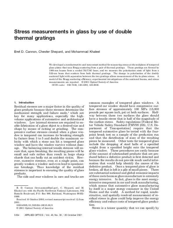 (PDF) Stress Measurements in Glass by Use of Double Thermal Gratings Mohammad Khaleel
